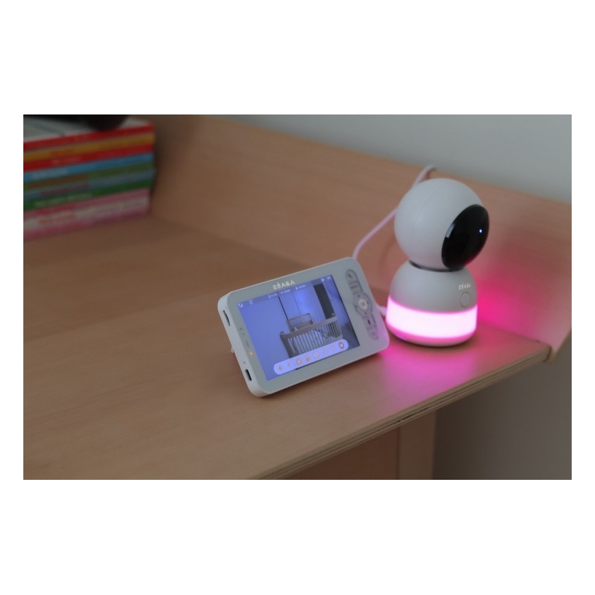 Beaba - Išmanus įkraunamas kūdikių stebėjimo komplektas su monitoriumi ZEN NIGHT 720p 5V 4000 mAh Wi-Fi baltas