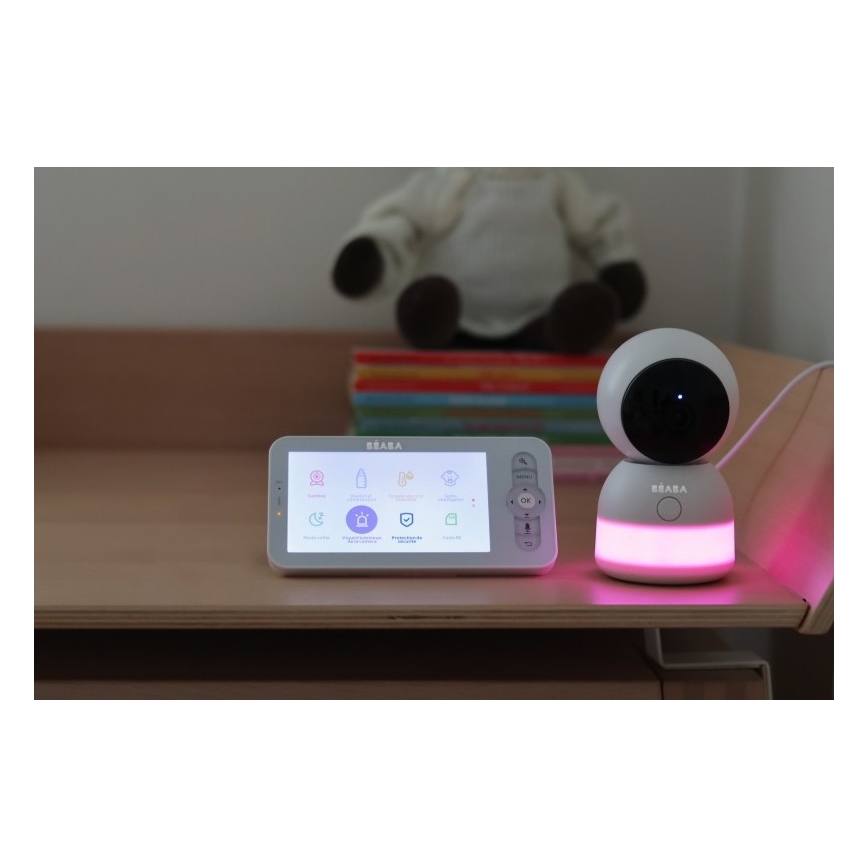 Beaba - Išmanus įkraunamas kūdikių stebėjimo komplektas su monitoriumi ZEN NIGHT 720p 5V 4000 mAh Wi-Fi baltas