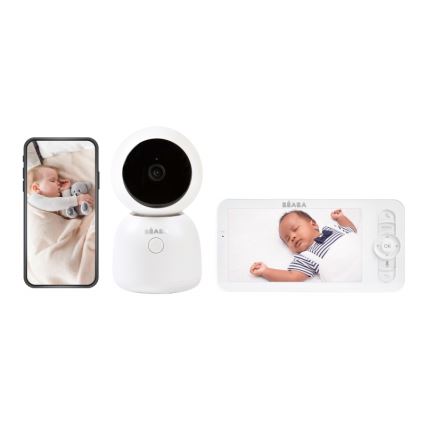 Beaba - Išmanus įkraunamas kūdikių stebėjimo komplektas su monitoriumi ZEN NIGHT 720p 5V 4000 mAh Wi-Fi baltas