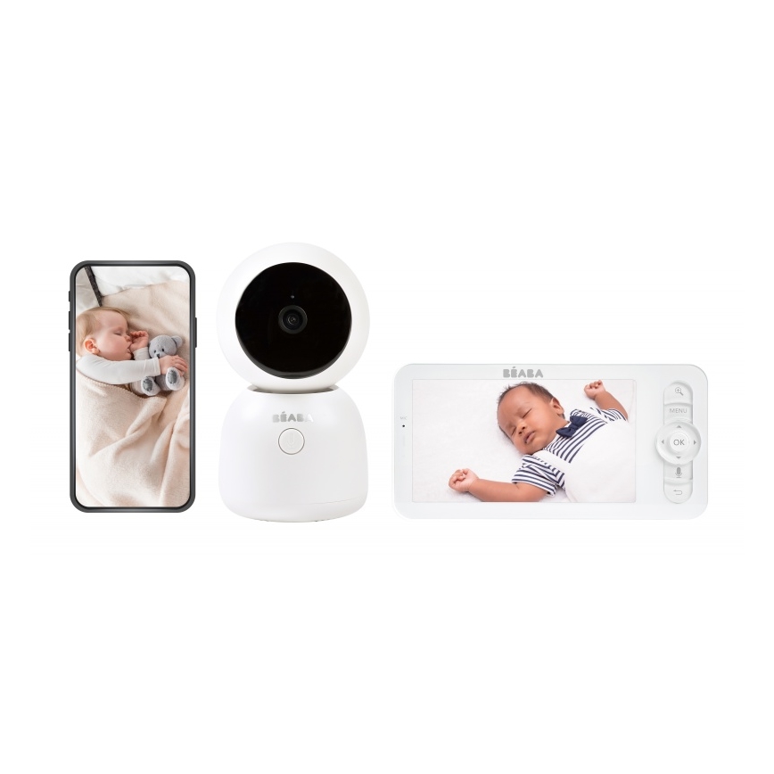 Beaba - Išmanus įkraunamas kūdikių stebėjimo komplektas su monitoriumi ZEN NIGHT 720p 5V 4000 mAh Wi-Fi baltas