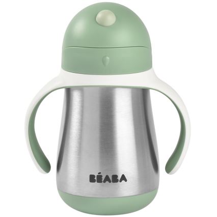 Beaba - Termoizoliacinis puodelis su šiaudeliu 250 ml žalias