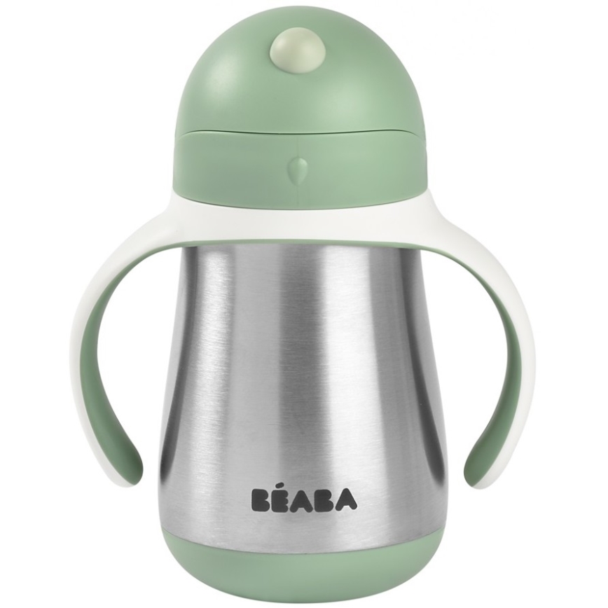Beaba - Termoizoliacinis puodelis su šiaudeliu 250 ml žalias