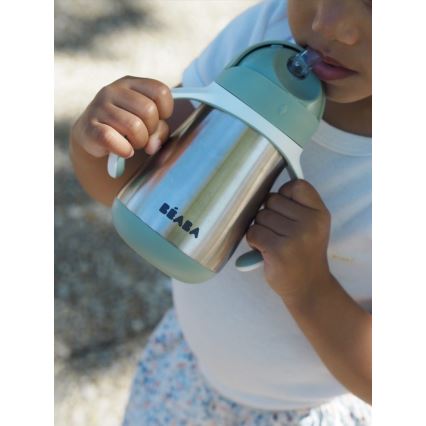 Beaba - Termoizoliacinis puodelis su šiaudeliu 250 ml žalias