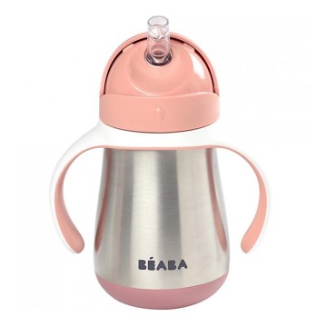 Beaba - termoizoliacinis puodelis su šiaudeliu, 250 ml, rožinis