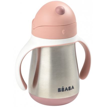 Beaba - termoizoliacinis puodelis su šiaudeliu, 250 ml, rožinis