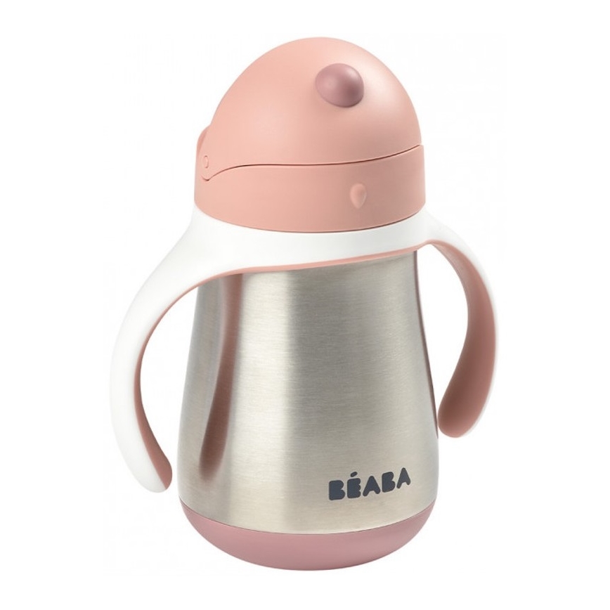 Beaba - termoizoliacinis puodelis su šiaudeliu, 250 ml, rožinis