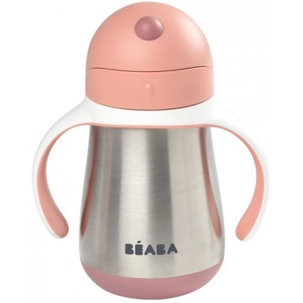 Beaba - termoizoliacinis puodelis su šiaudeliu, 250 ml, rožinis