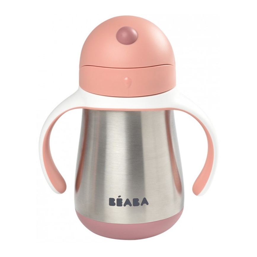Beaba - termoizoliacinis puodelis su šiaudeliu, 250 ml, rožinis