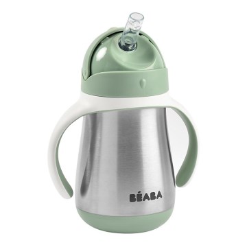 Beaba - Termoizoliacinis puodelis su šiaudeliu 250 ml žalias