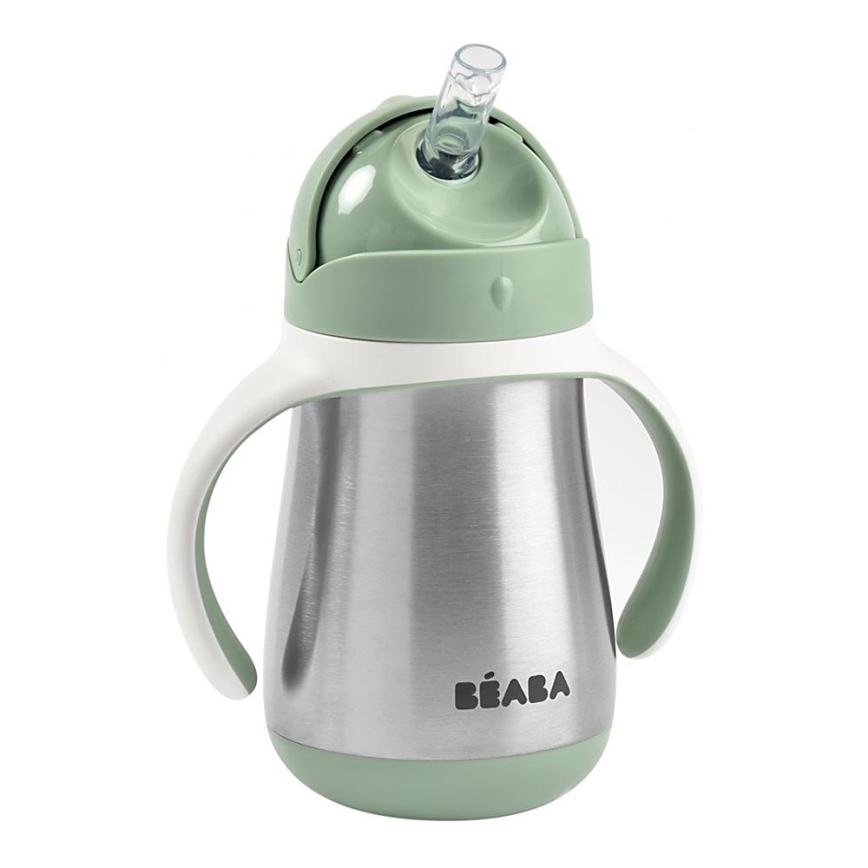 Beaba - Termoizoliacinis puodelis su šiaudeliu 250 ml žalias