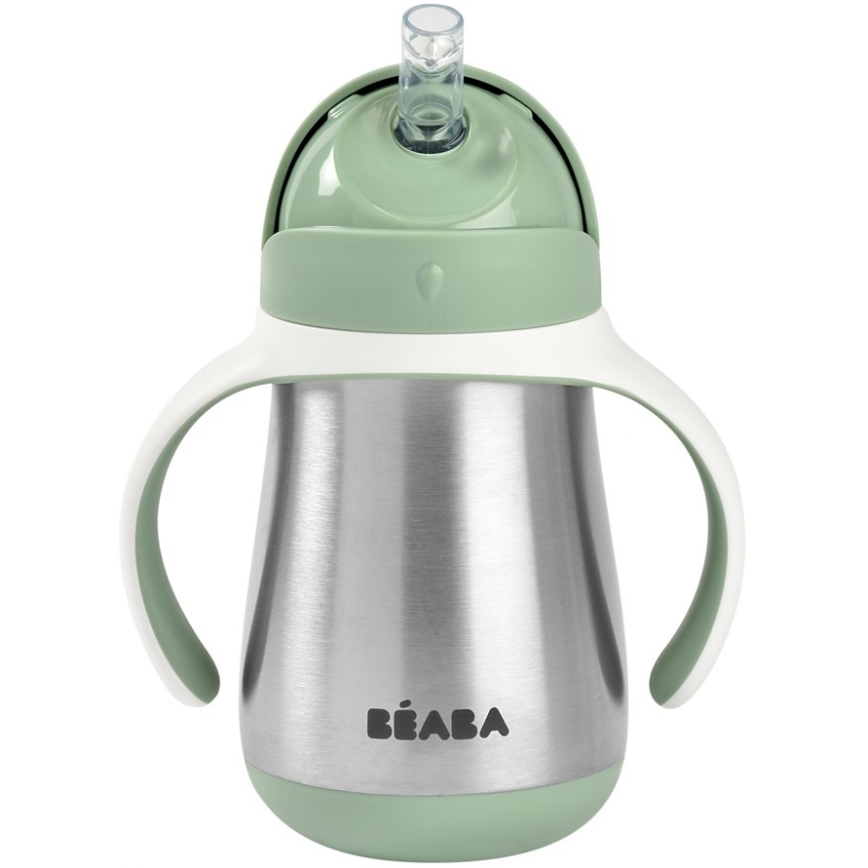 Beaba - termoizoliacinis puodelis su šiaudeliu, 250 ml, žalias