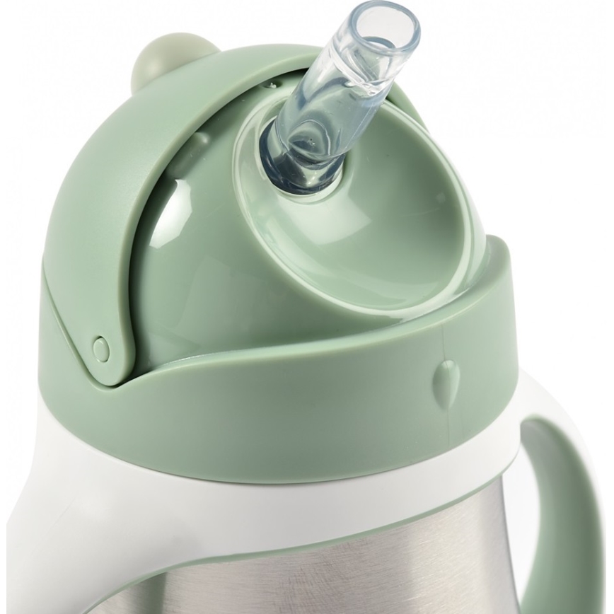 Beaba - termoizoliacinis puodelis su šiaudeliu, 250 ml, žalias