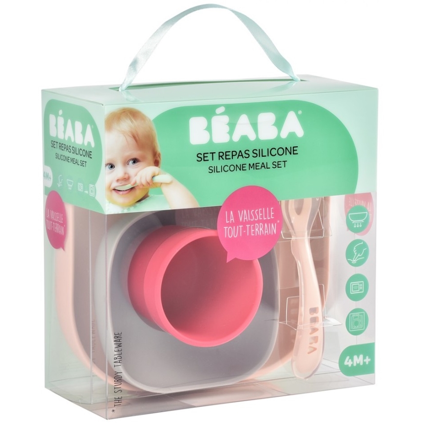 Beaba - Vaikiškas valgomojo komplektas Rožinė 4 vnt