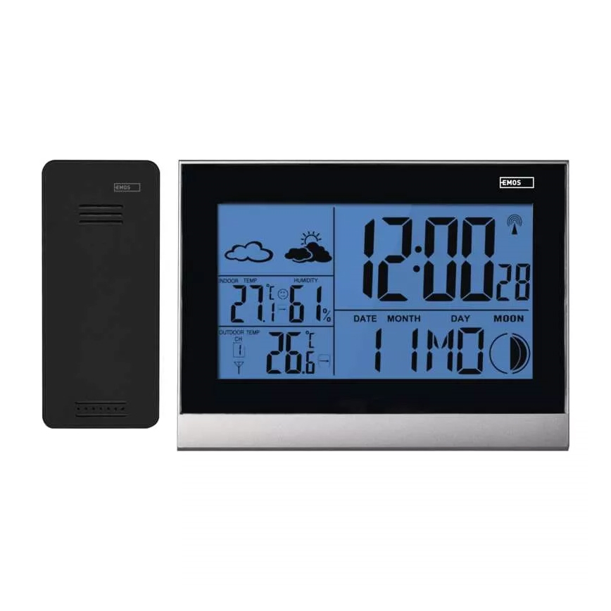Belaidė meteorologinė stotis su žadintuvu 3xAAA juoda