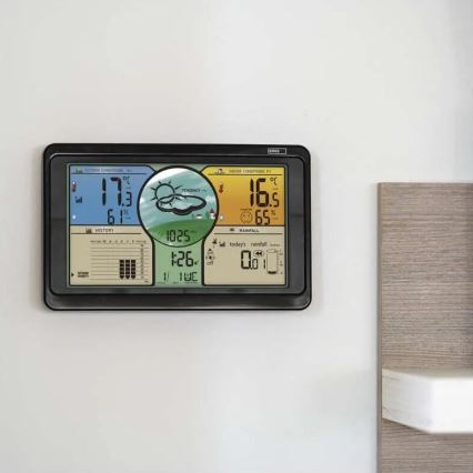 Belaidė oro stotis su spalvotu LCD ekranu ir pluviometras 3xAAA juoda