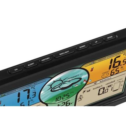 Belaidė oro stotis su spalvotu LCD ekranu ir pluviometras 3xAAA juoda