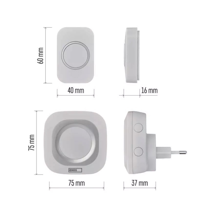 Belaidis durų skambutis 230V IP44 baltas