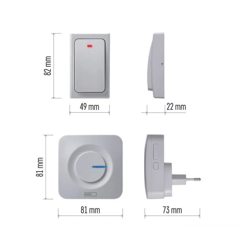 Belaidis durų skambutis 230V IP44 baltas