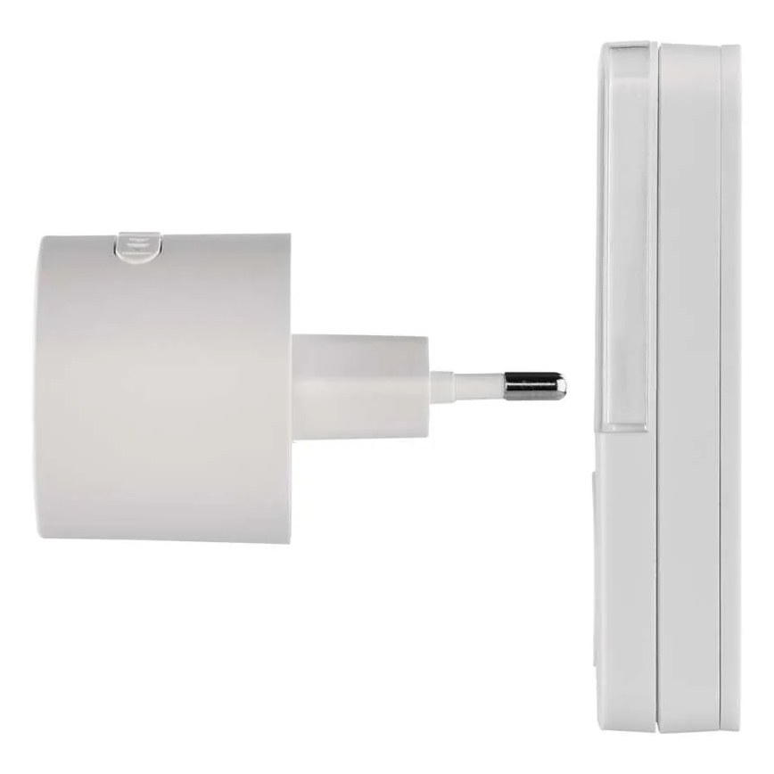 Belaidis durų skambutis į 230V tinklo lizdą + 1xCR2032 baltas