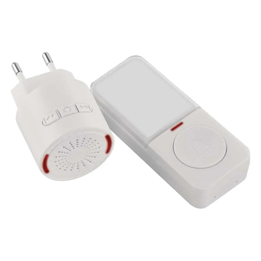 Belaidis durų skambutis į 230V tinklo lizdą + 1xCR2032 baltas