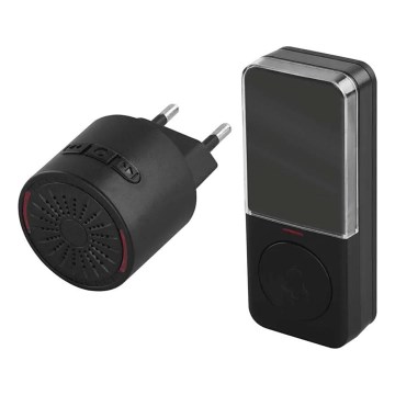 Belaidis durų skambutis, maitinamas iš 230 V rozetės, komplekte 1× CR2032, juodas