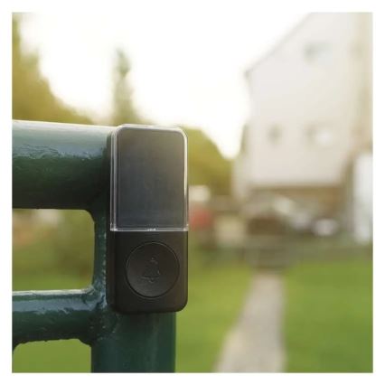 Belaidis durų skambutis, maitinamas iš 230 V rozetės, komplekte 1× CR2032, juodas