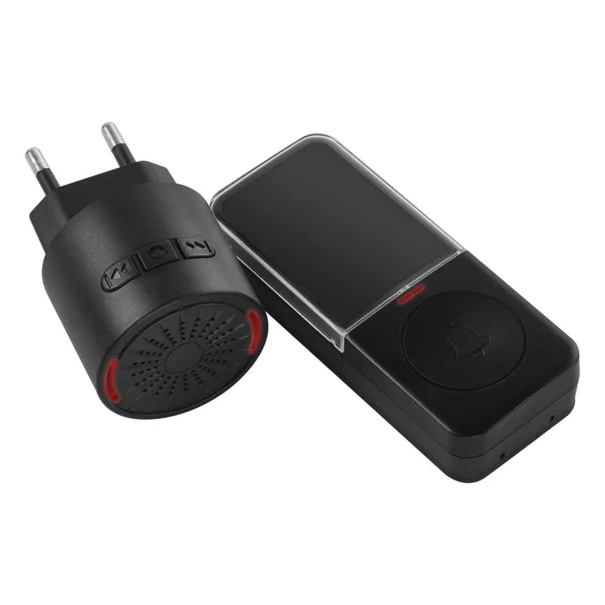 Belaidis durų skambutis, maitinamas iš 230 V rozetės, komplekte 1× CR2032, juodas