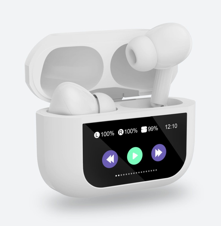 Belaidis earphones su LCD ekranu balta