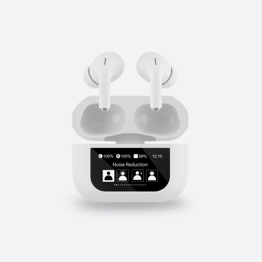 Belaidis earphones su LCD ekranu balta