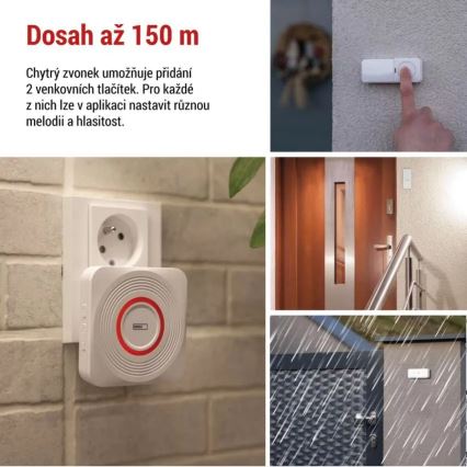 Belaidis kištukinis durų skambutis GoSmart 230V + 1xCR2032 baltas Wi-Fi