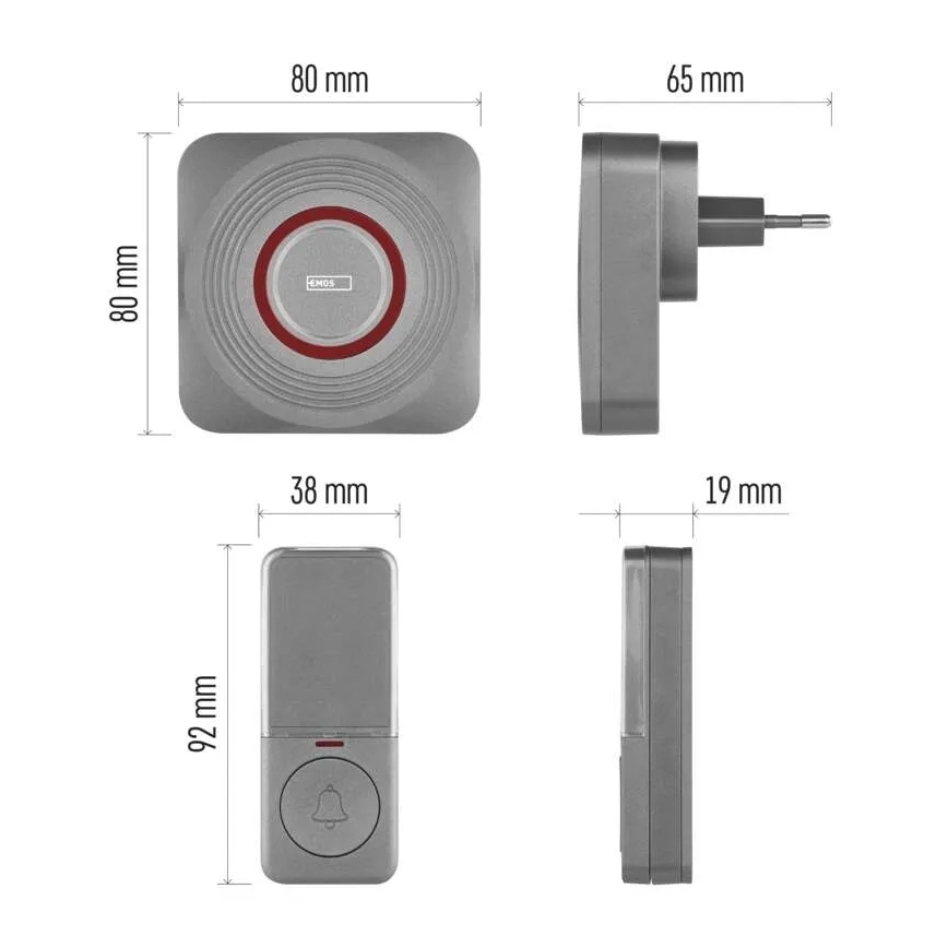 Belaidis kištukinis durų skambutis GoSmart 230V + 1xCR2032 pilkas Wi-Fi