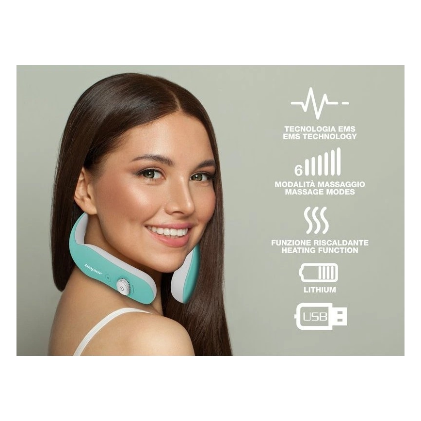 Beper - Įkraunamas kaklo masažuoklis EMS 5V/900 mAh mėtinės spalvos