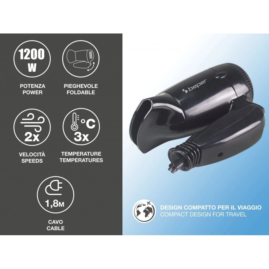 Beper - Kelioninis plaukų džiovintuvas 1200W/230V