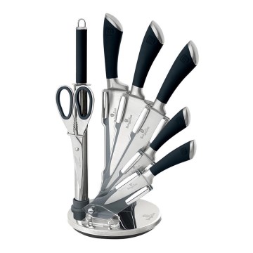 BerlingerHaus - Nerūdijančio plieno peilių rinkinys stove 8 vnt sidabro/juodo