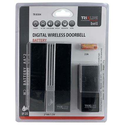 Bevielis durų skambutis BELL 1x23A + 2xAA juoda