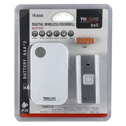 Bevielis durų skambutis BELL 1x23A + 3xAAA balta