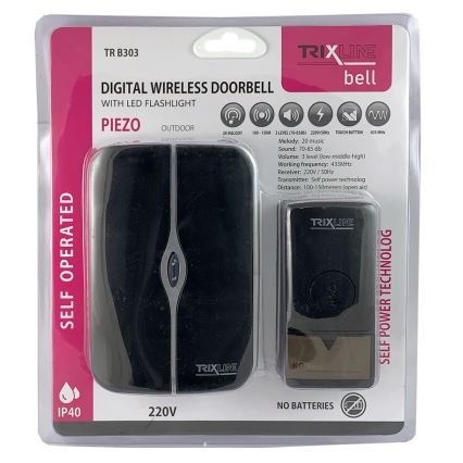 Bevielis prijungiamas durų skambutis PIEZO BELL 230V + 1x23A IP40 juoda