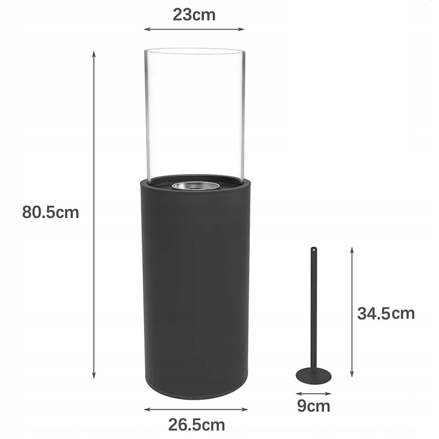 BIO židinys ROMA 26,5x80,5 cm 2 kW juodas + apsauginis dangtis