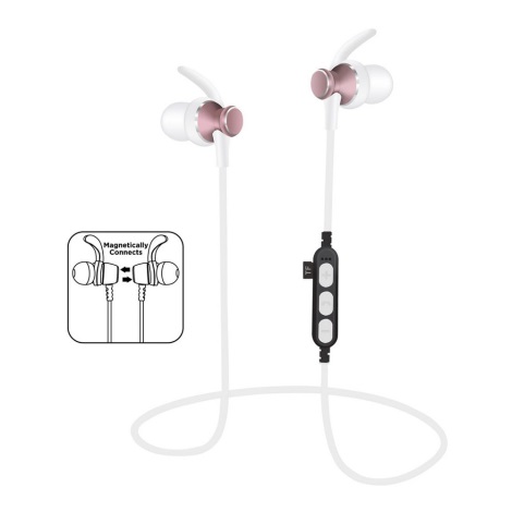 Bluetooth ausinės su mikrofonu ir MicroSD grotuvu baltai/rožinės