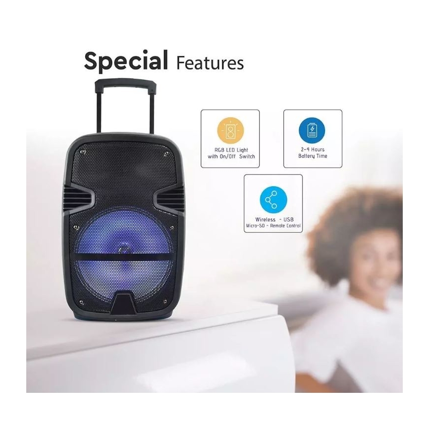 Bluetooth nešiojamas garsiakalbis su mikrofonu 35W/3,7V LED RGB + VP