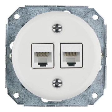 Bohemia-Design - porcelianinė retro Ethernet rozetė be rėmelio, 2x CAT.5E, balta