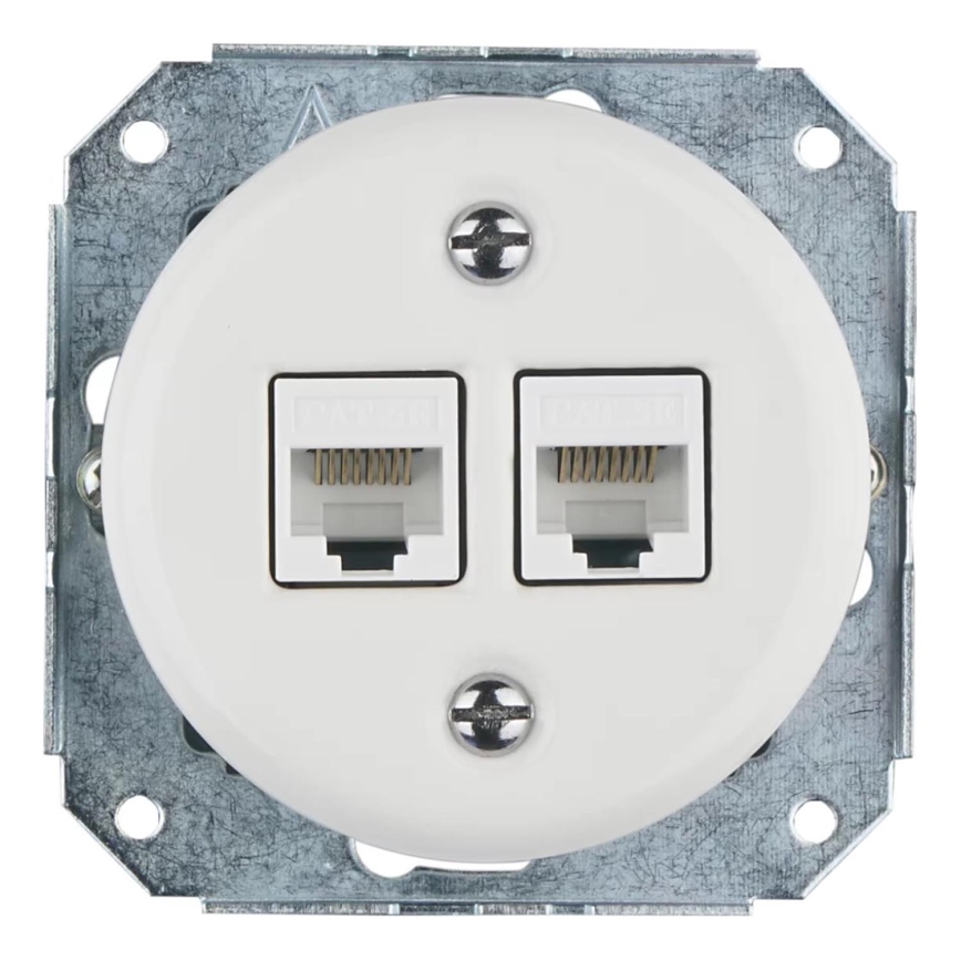 Bohemia-Design - porcelianinė retro Ethernet rozetė be rėmelio, 2x CAT.5E, balta