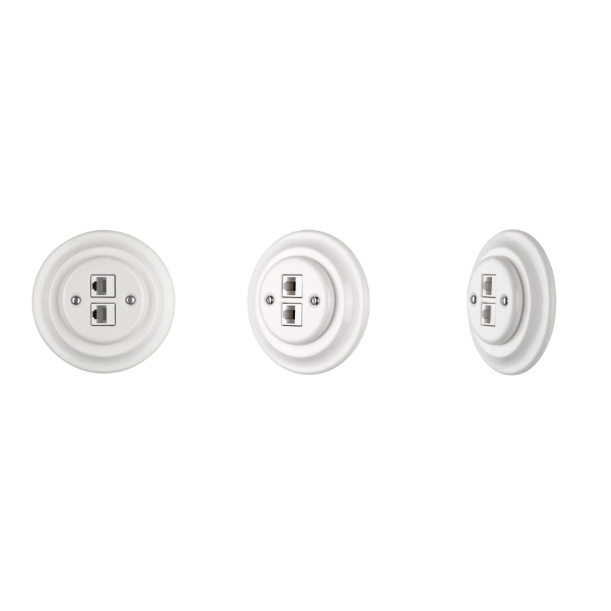Bohemia-Design - porcelianinė retro Ethernet rozetė be rėmelio, 2x CAT.5E, balta