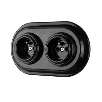 Bohemia-Design - porcelianinė retro namų rozetė be rėmelio 250V/16A juoda