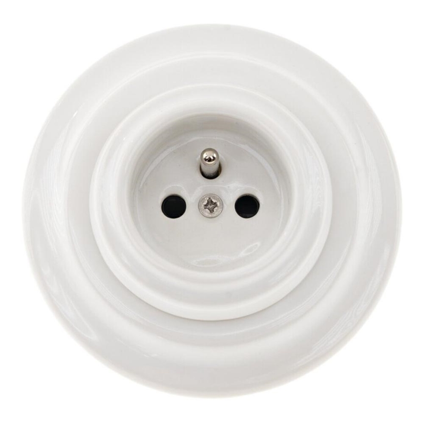 Bohemia-Design - Porcelianinė retro rozetė namams su rėmeliu 250V/16A balta