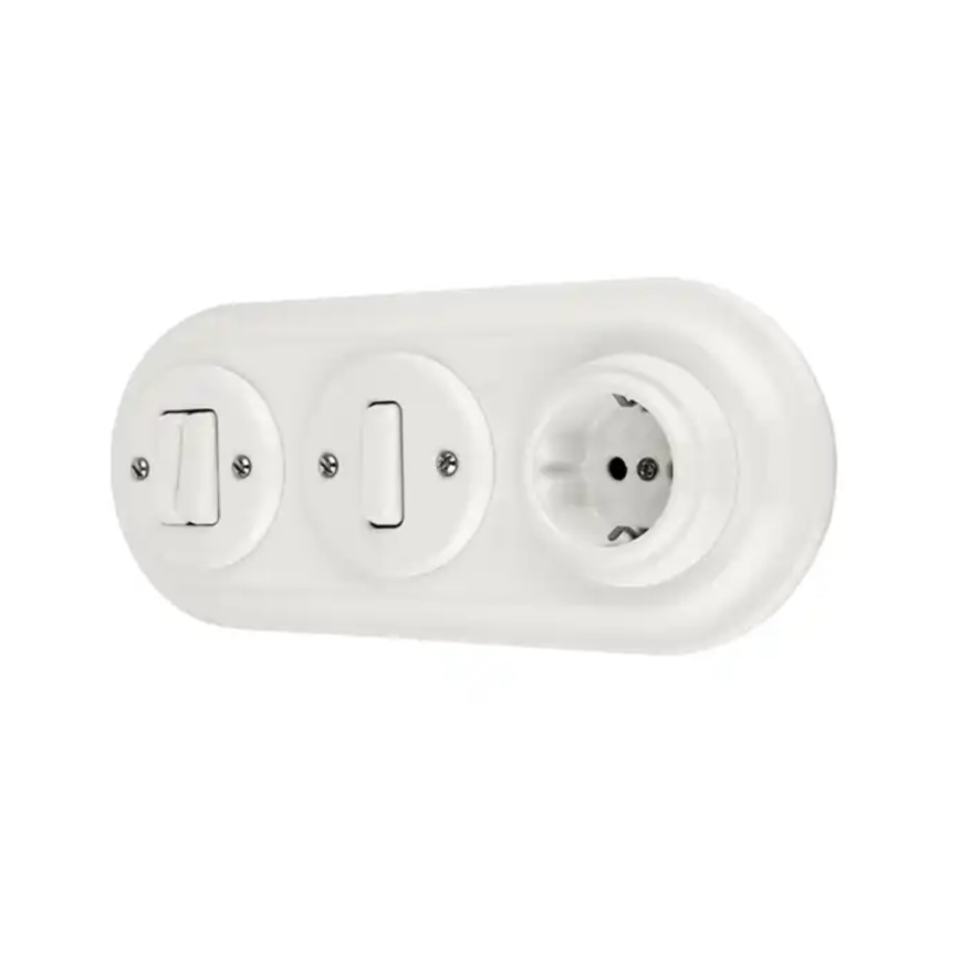 Bohemia-Design - Porcelianinė retro sieninė rozetė be rėmelio 250V/16A, balta