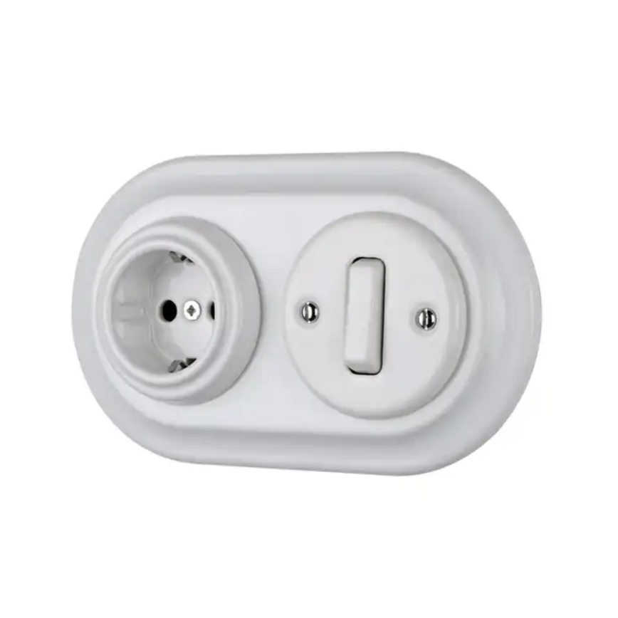 Bohemia-Design - Porcelianinė retro sieninė rozetė be rėmelio 250V/16A, balta