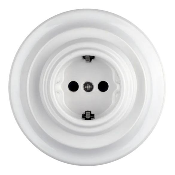 Bohemia-Design - Porcelianinė retro sieninė rozetė su rėmeliu SCHUKO 250V/16A balta