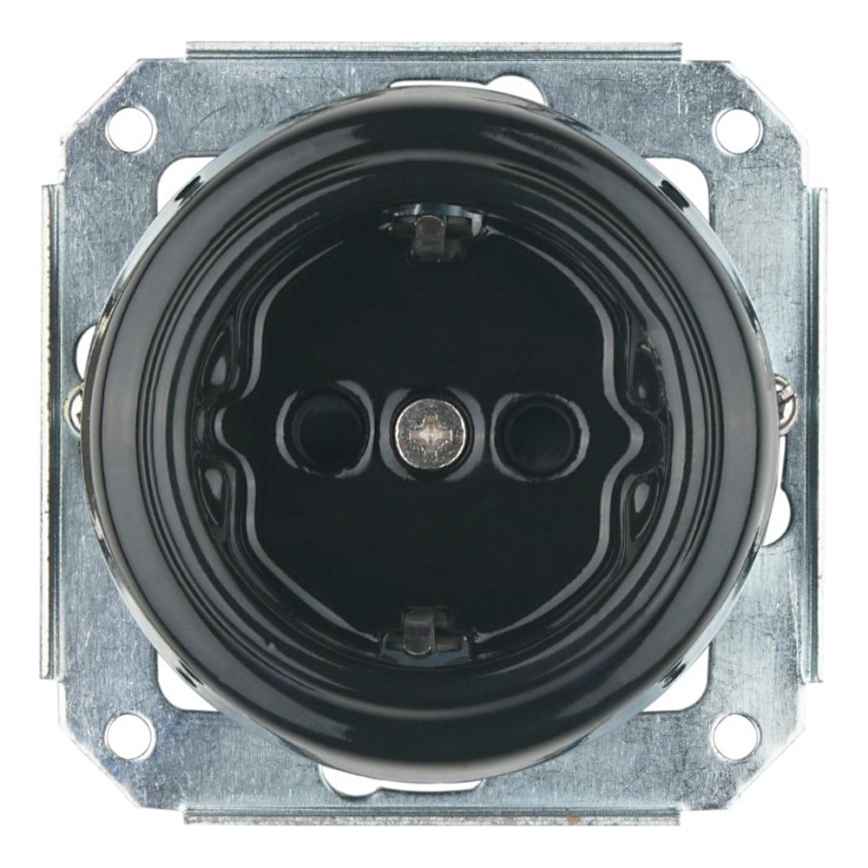 Bohemia-Design - porcelianinė retro sieninė SCHUKO rozetė be rėmelio 250V/16A juoda