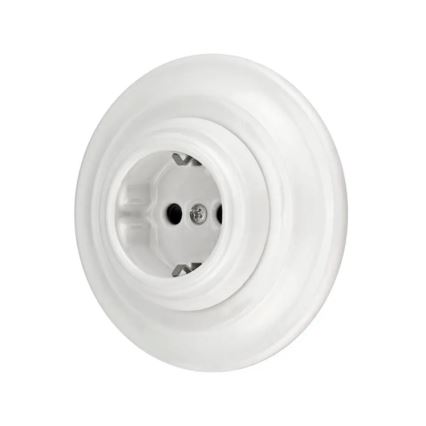 Bohemia-Design - Porcelianinė retro sieninė rozetė su rėmeliu SCHUKO 250V/16A balta